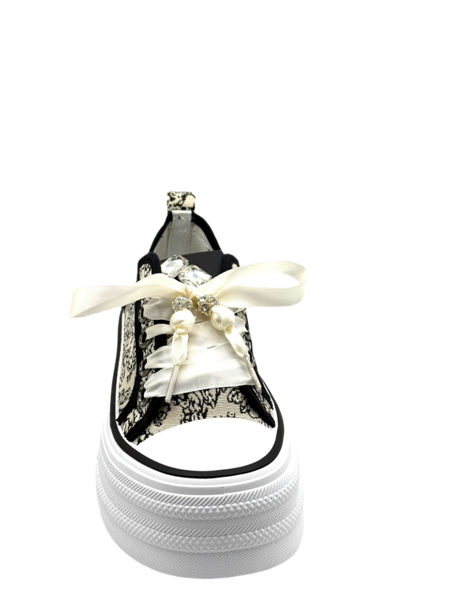 Greta -Sneakers beige con ricamo