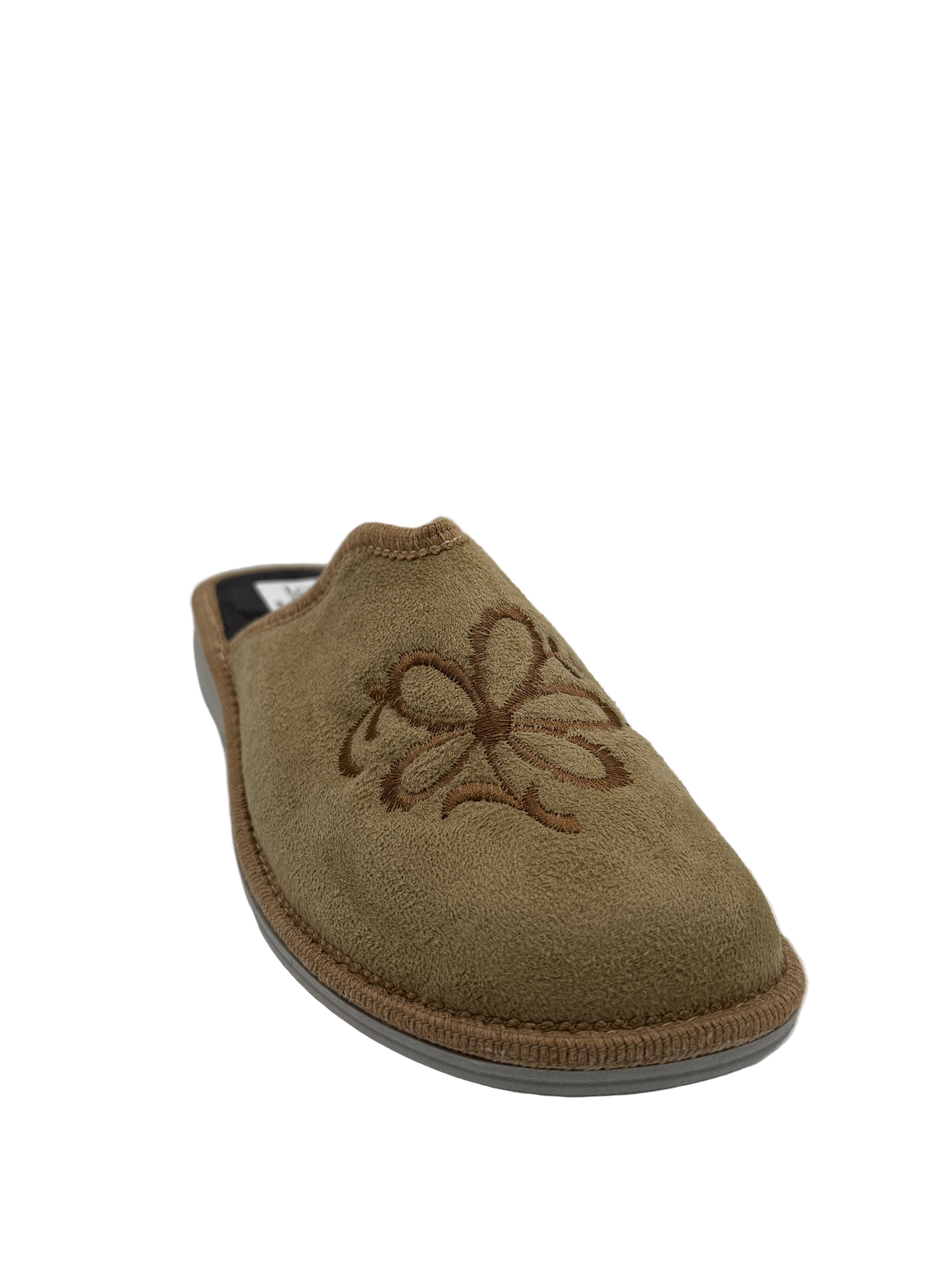 Cecilia_pantofola beige con ricamo fiore