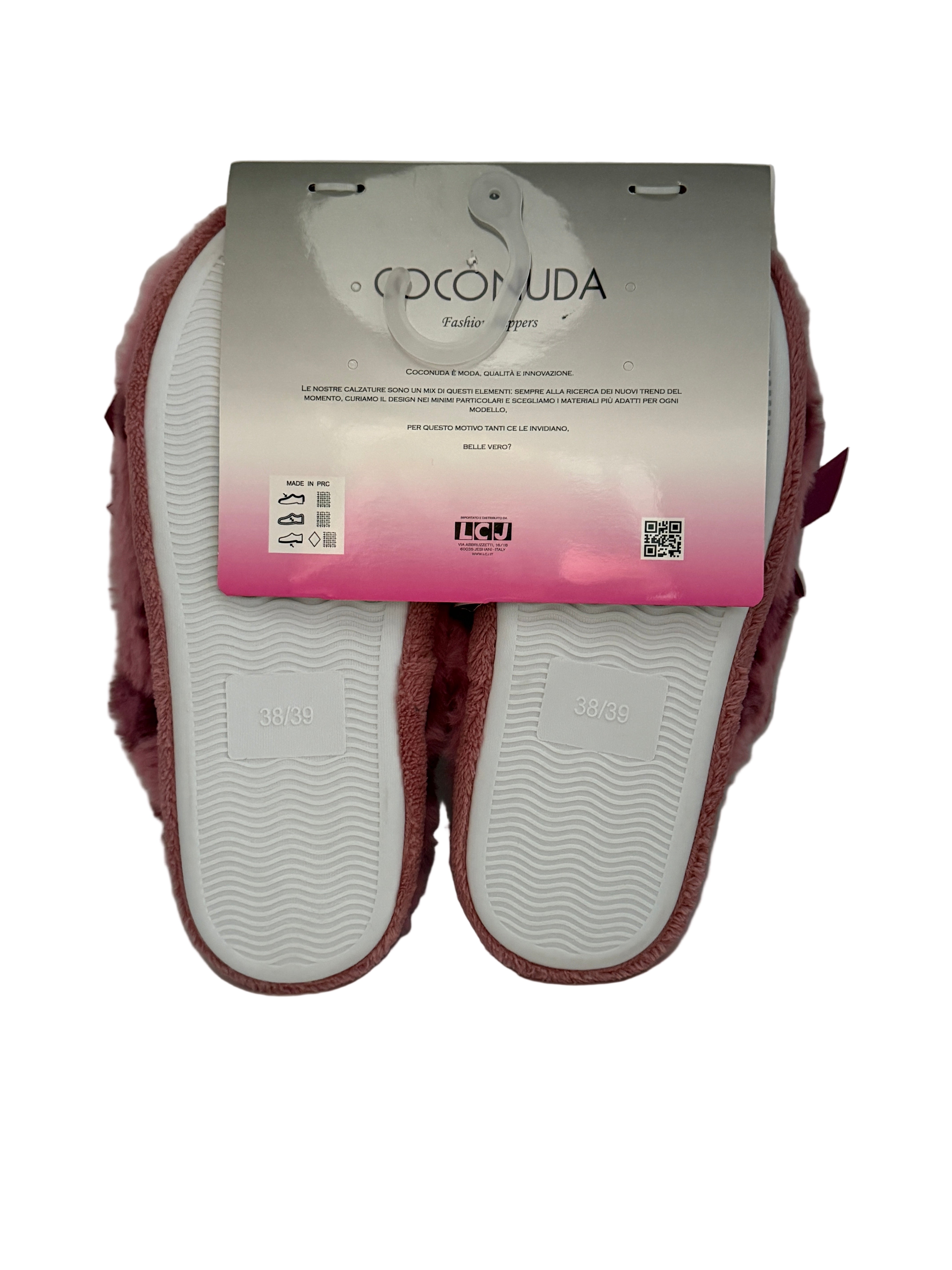 Coconuda_pantofola con cuori e fiocco rosa