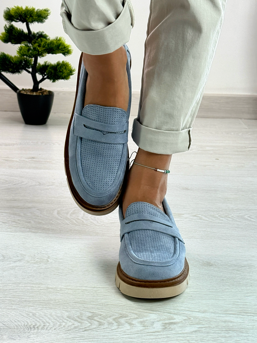 Beatrice_mocassino jeans in camoscio