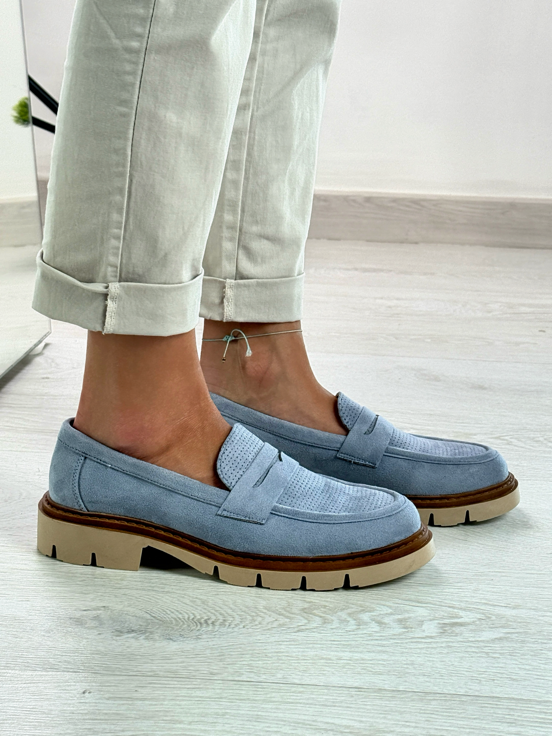 Beatrice_mocassino jeans in camoscio