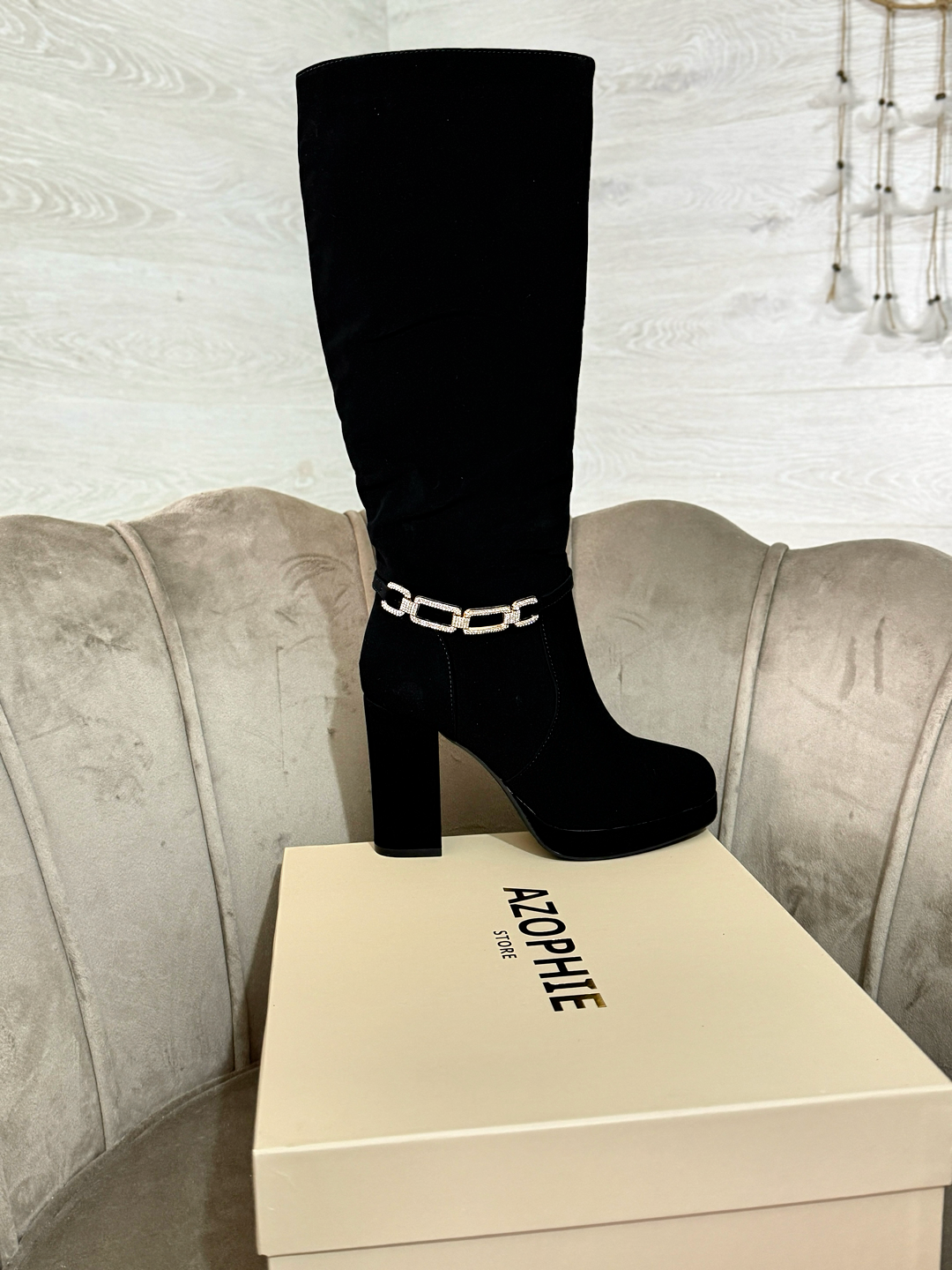 Allison_stivale alto nero con tacco