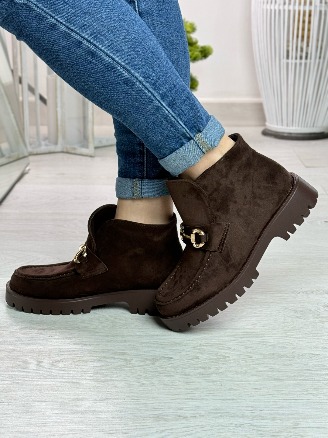 Soleil_mocassino con caviglia alta in camoscio marrone