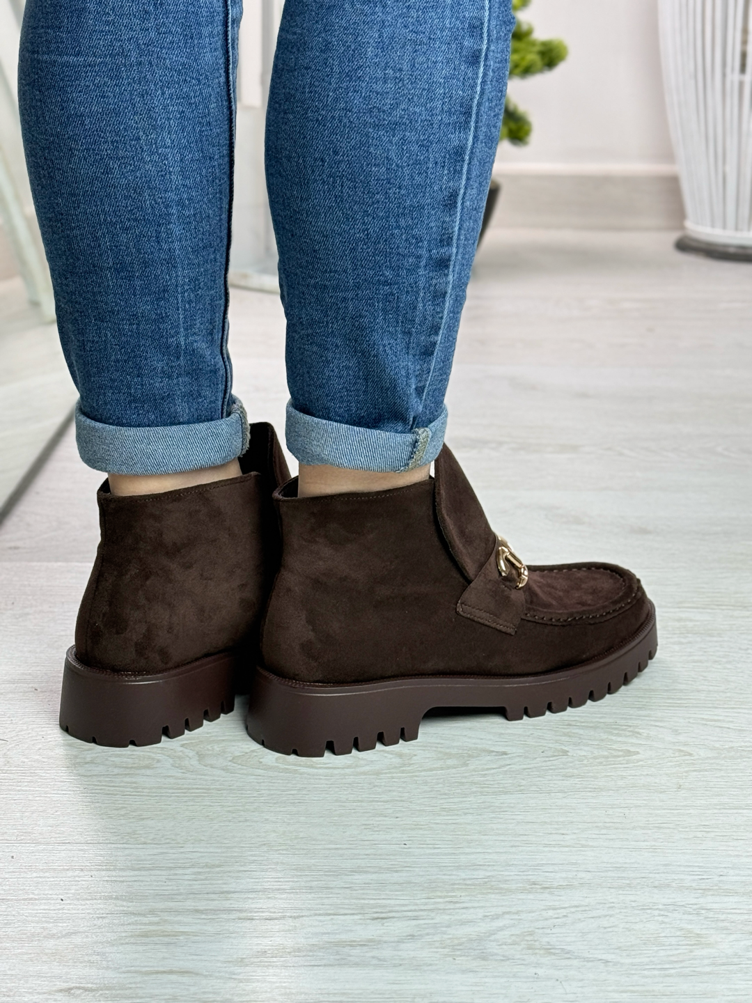 Soleil_mocassino con caviglia alta in camoscio marrone