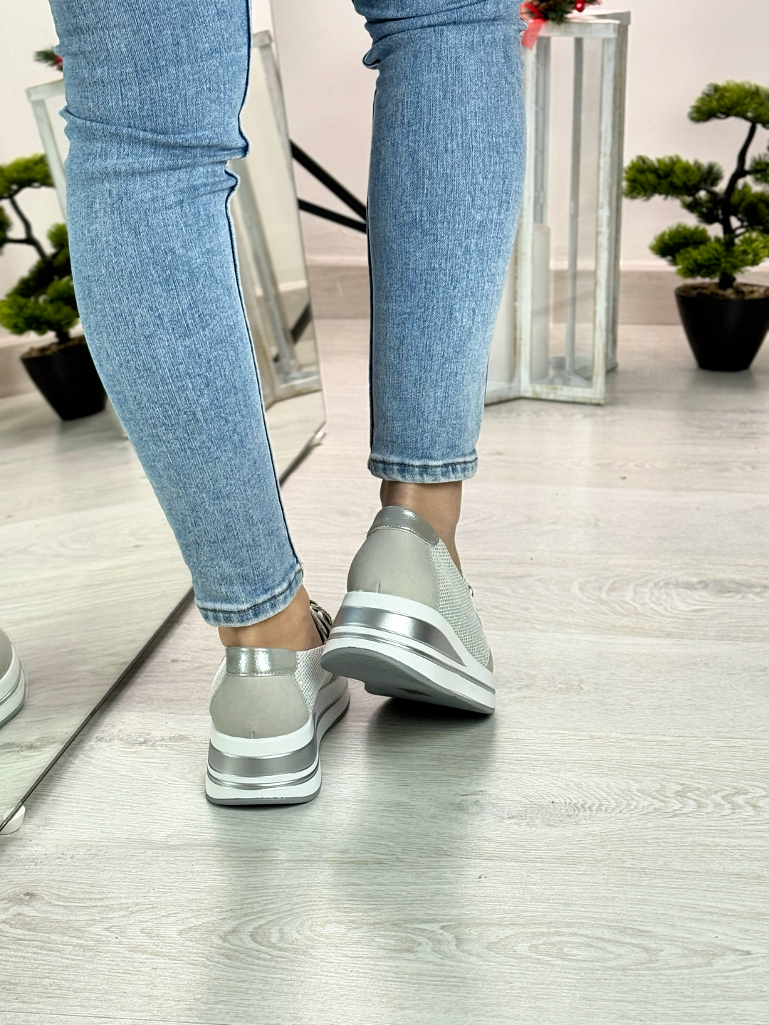 Meredith_mocassino comodo grigio con zeppa