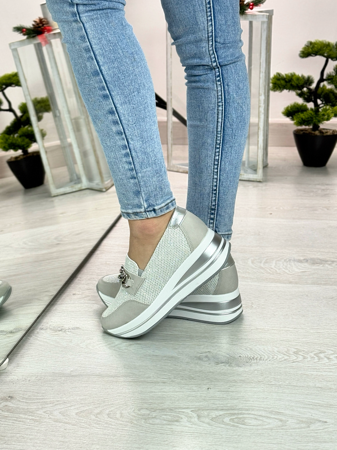 Meredith_mocassino comodo grigio con zeppa