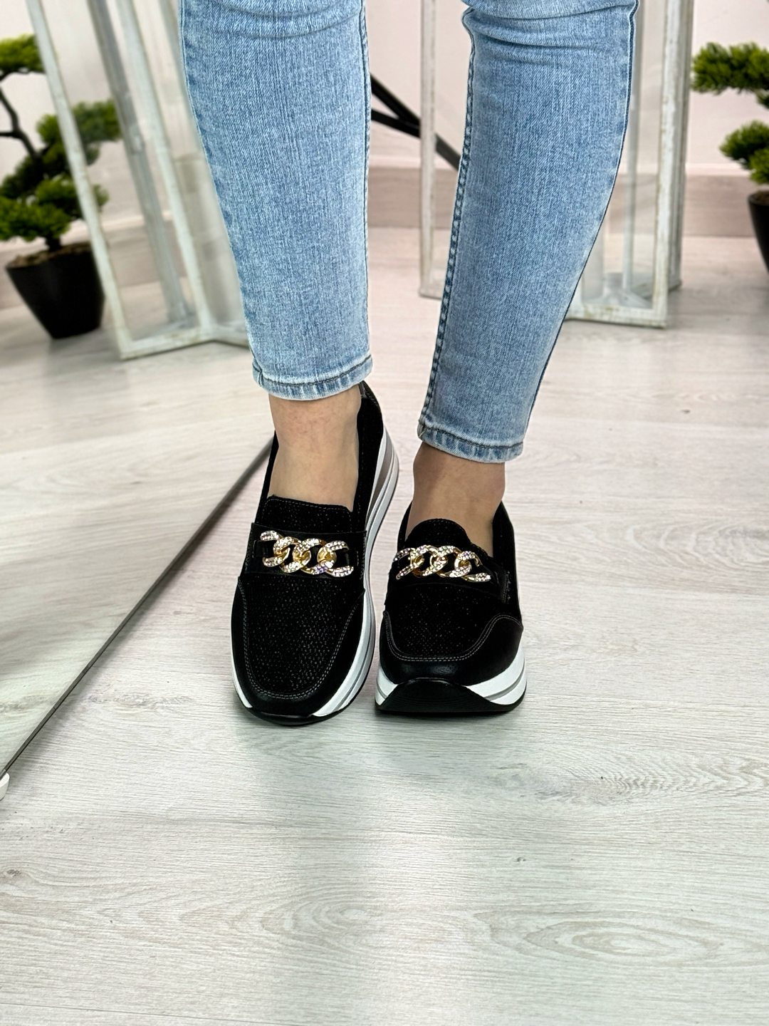 Meredith_mocassino comodo nero con zeppa