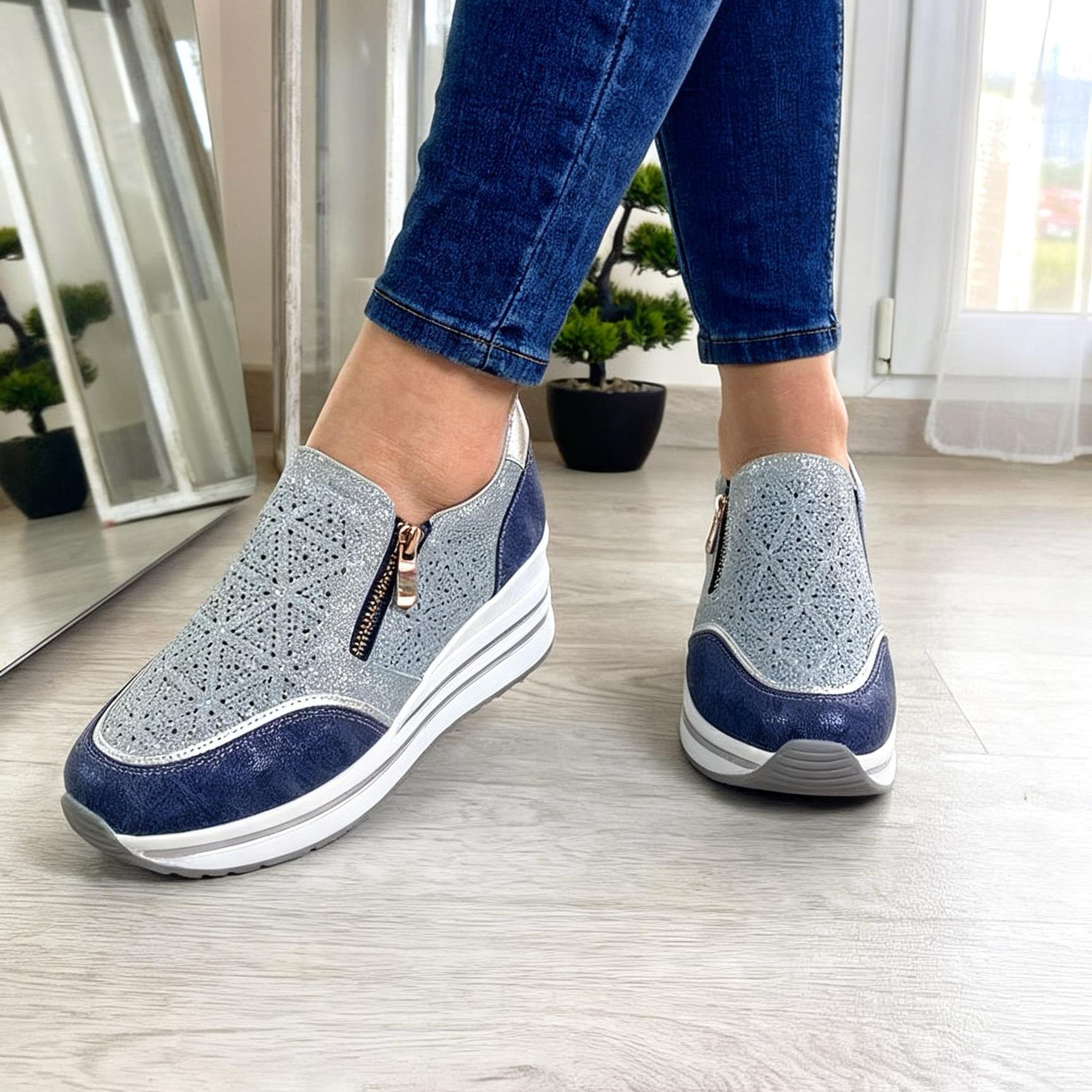 Karol_mocassino jeans con zeppa comfort