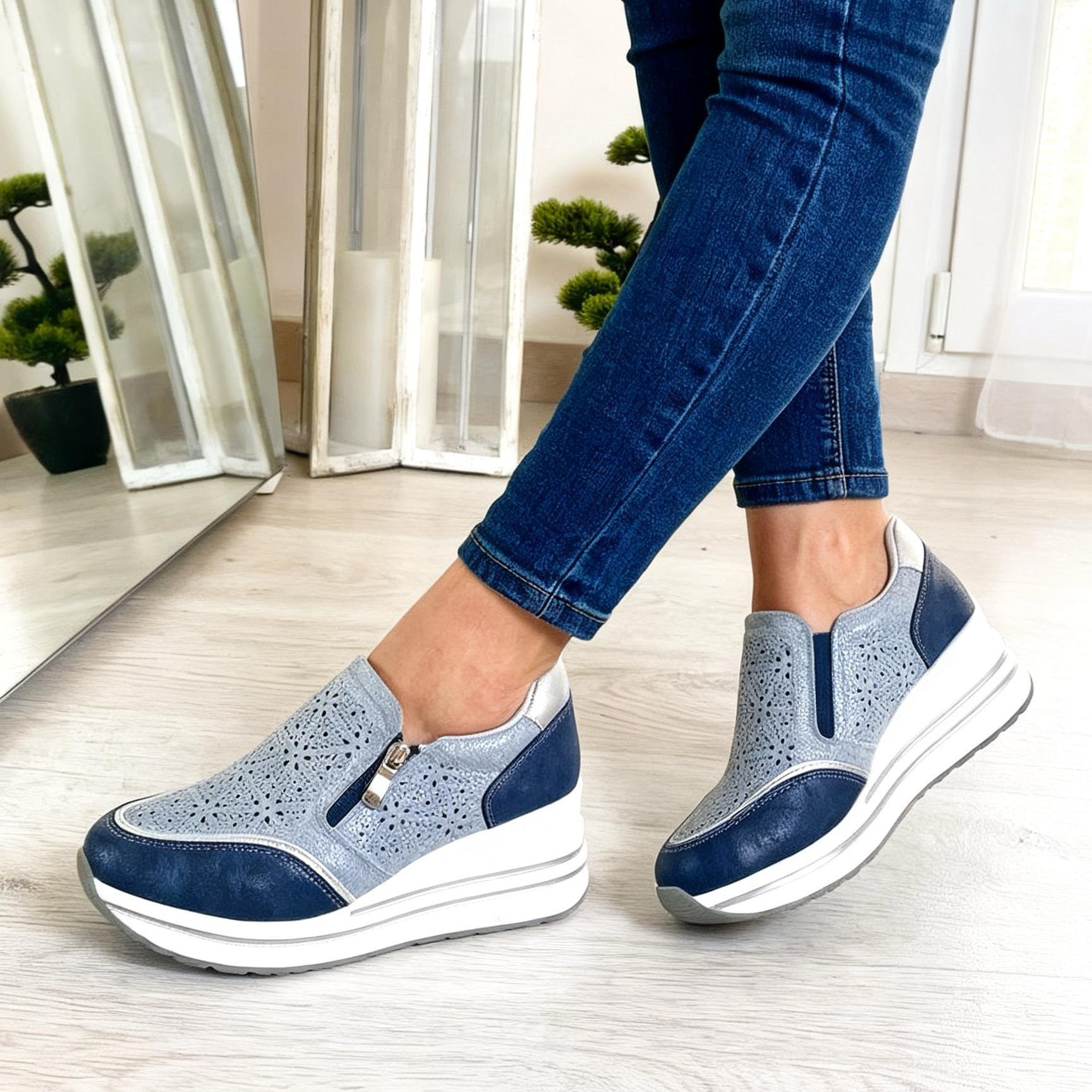 Karol_mocassino jeans con zeppa comfort