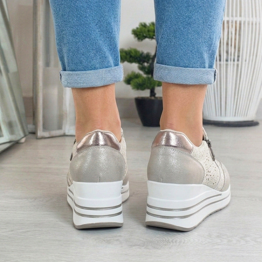 Karol_mocassino grigio con zeppa comfort