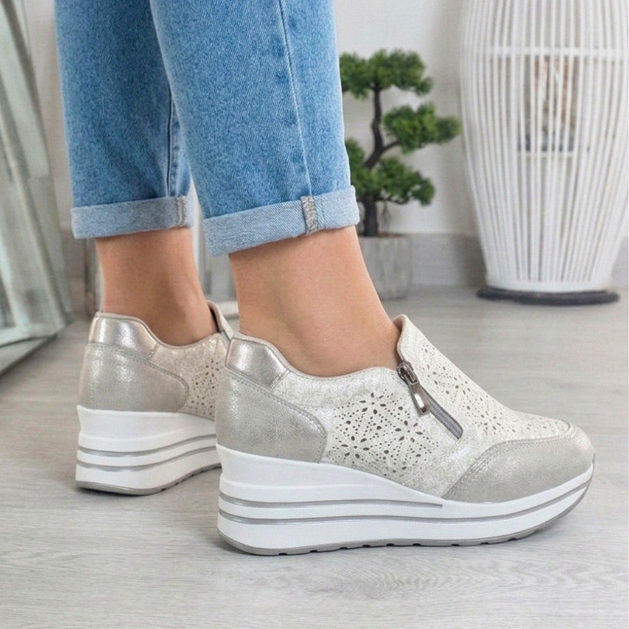 Karol_mocassino grigio con zeppa comfort