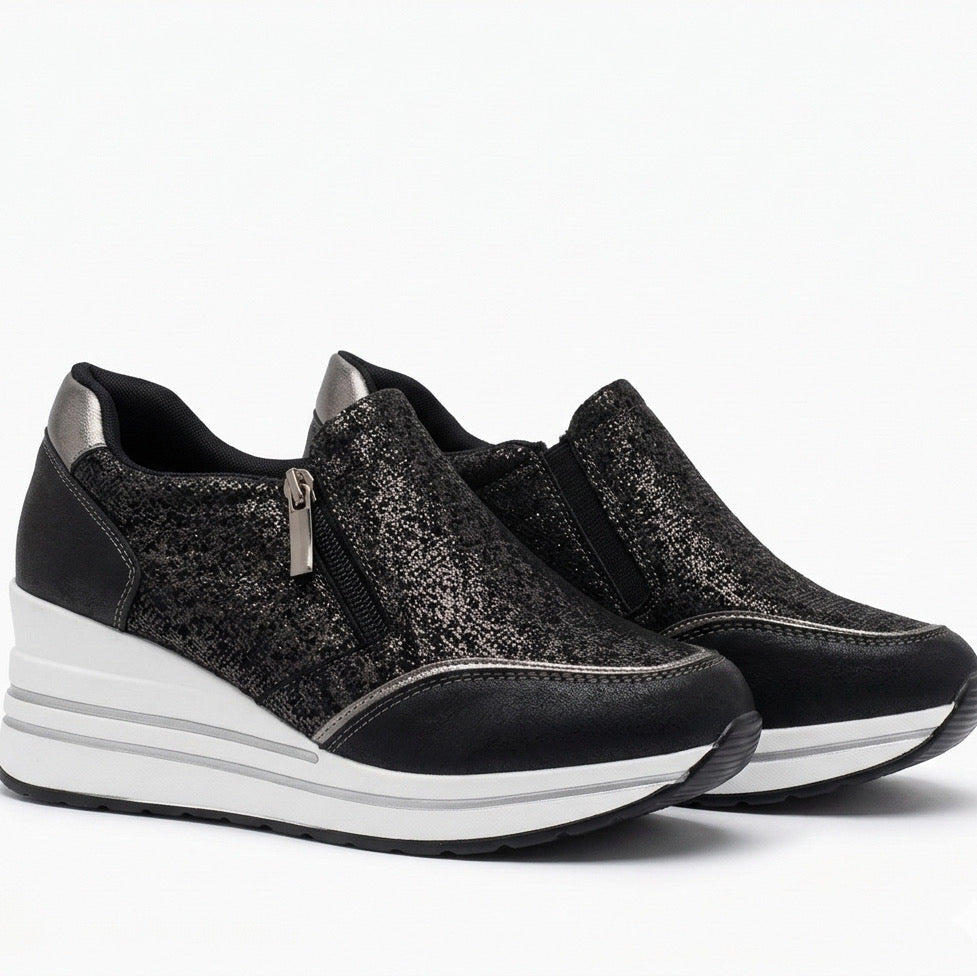 Karol_mocassino nero con zeppa comfort