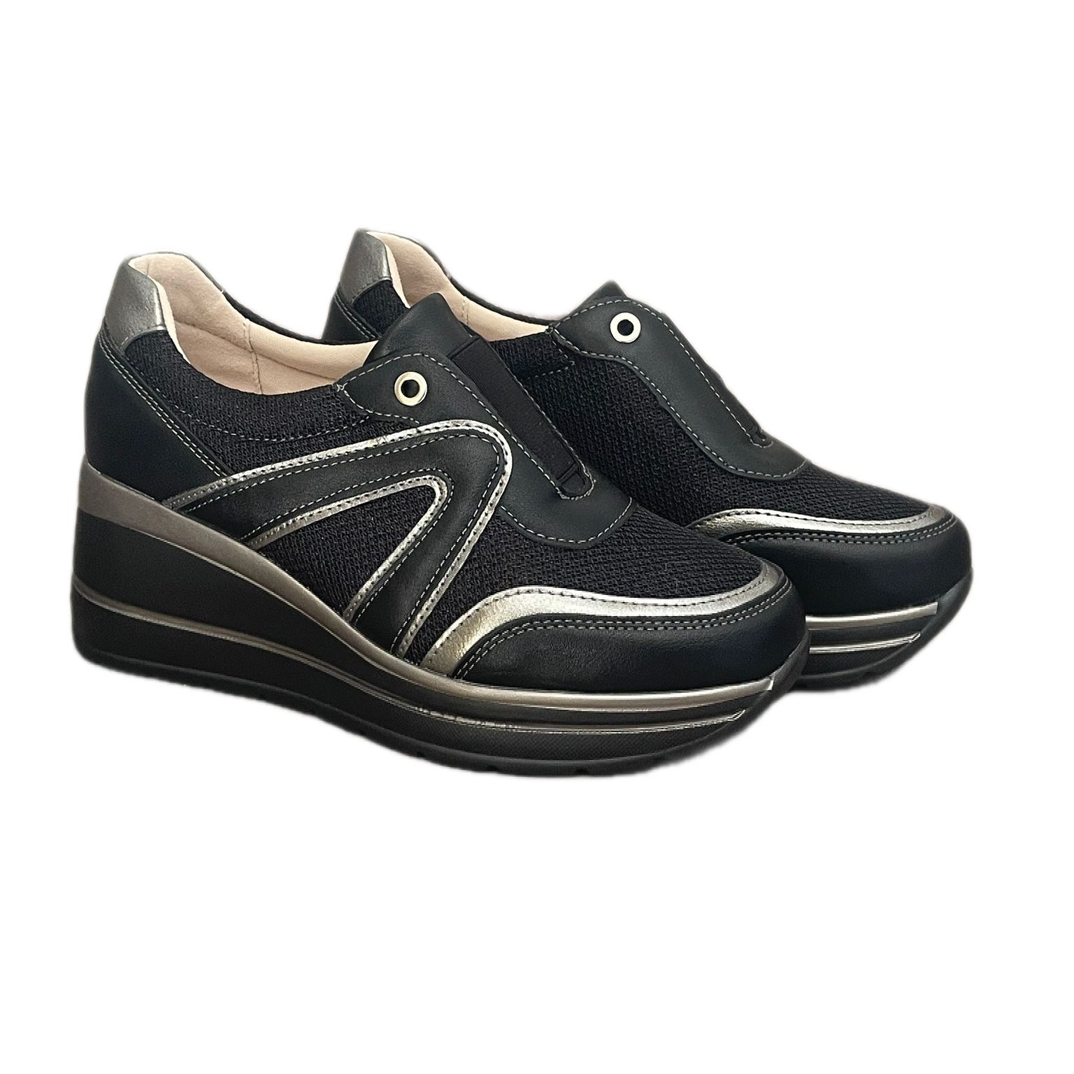 Jennifer_sneakers nera senza lacci con zeppa comfort