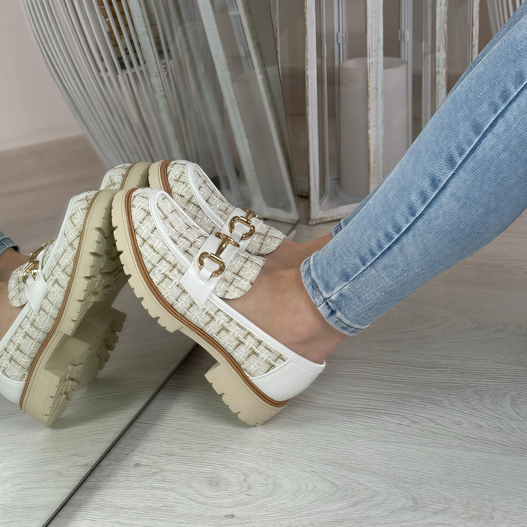 Carmen mocassino bianco beige