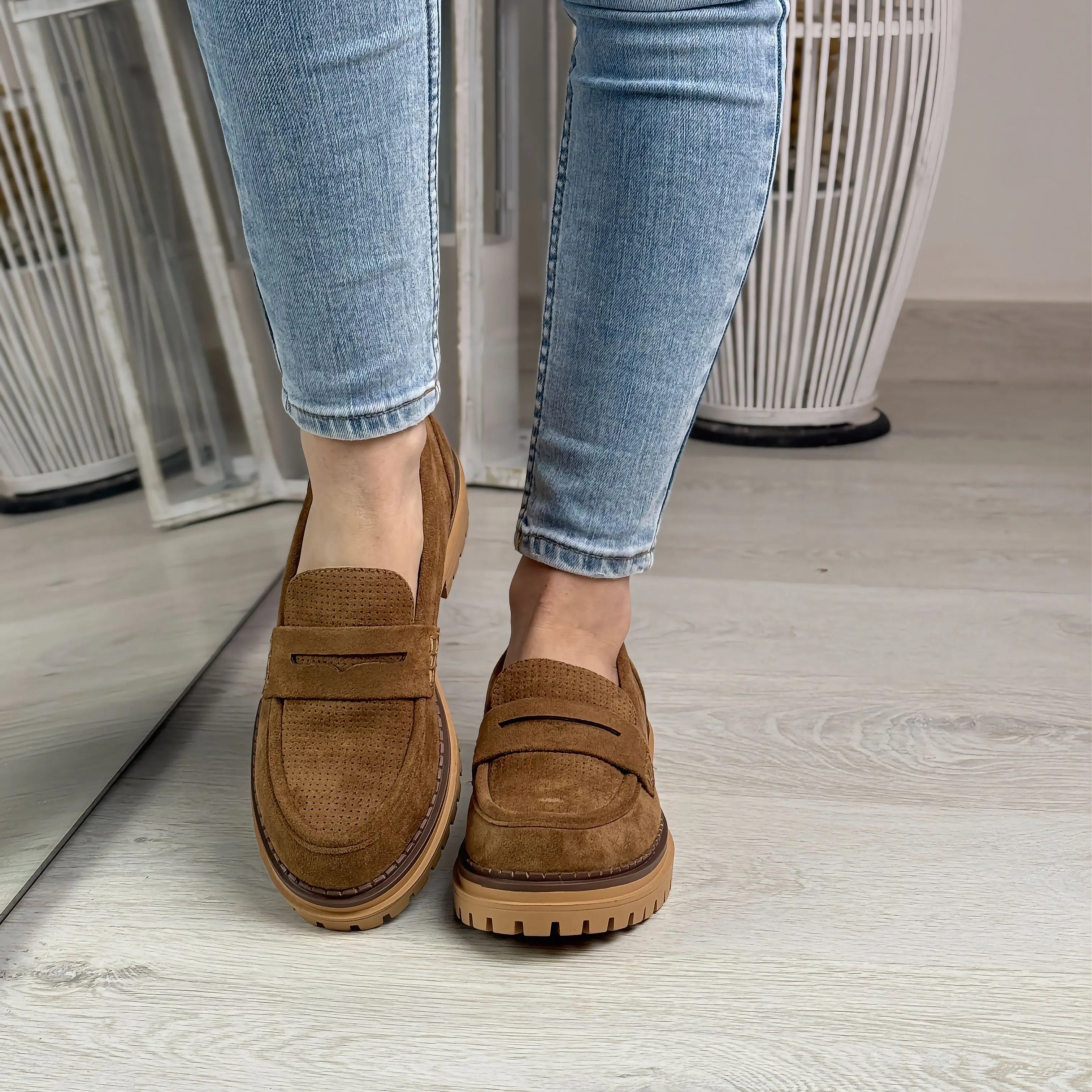 Margaret mocassino in camoscio color camel
