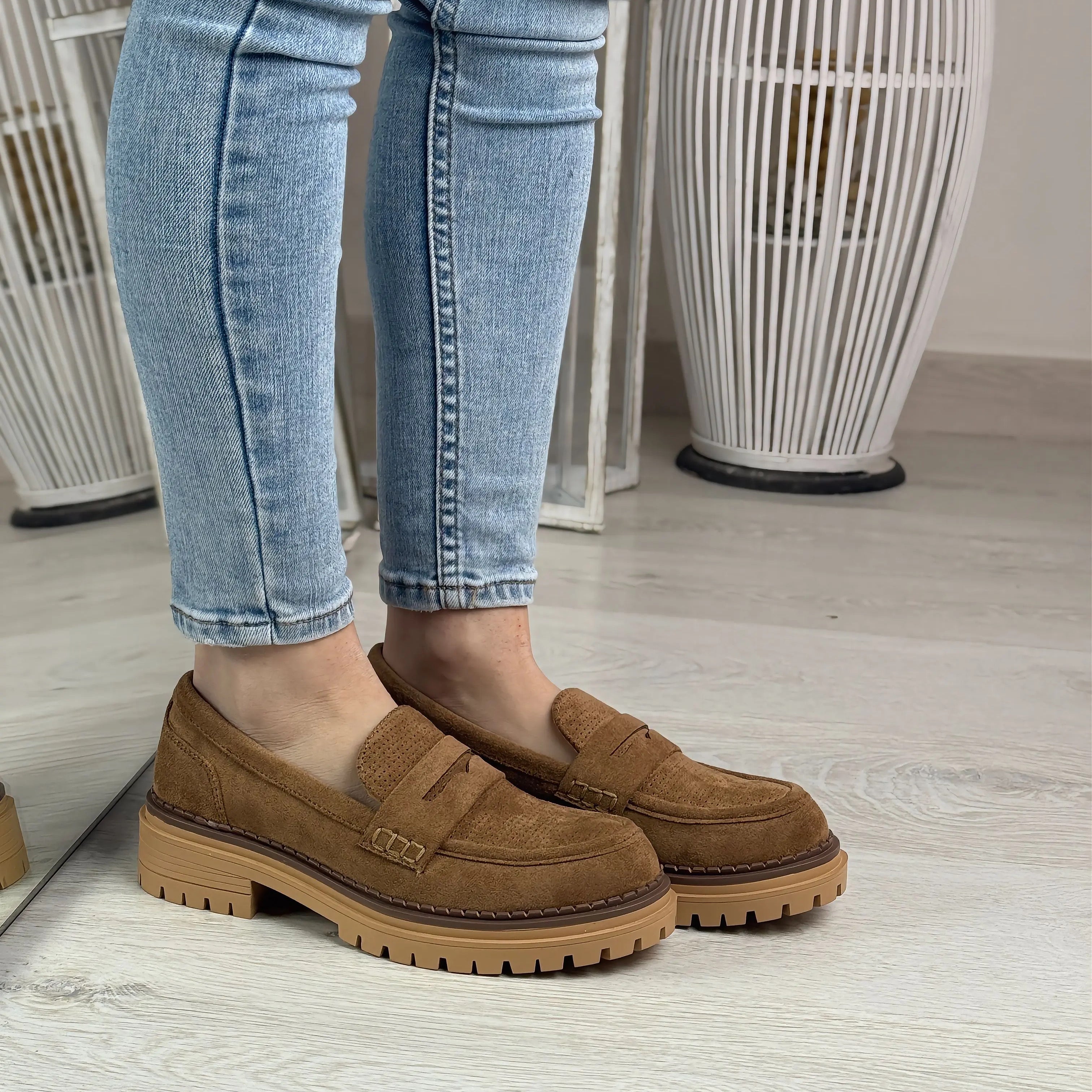Margaret mocassino in camoscio color camel